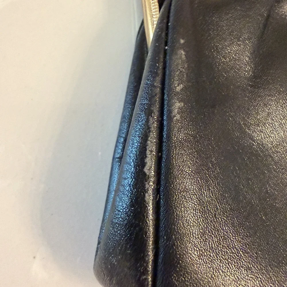 Etra Vintage Clutch Purse Chain Strap 1960s Black Leather